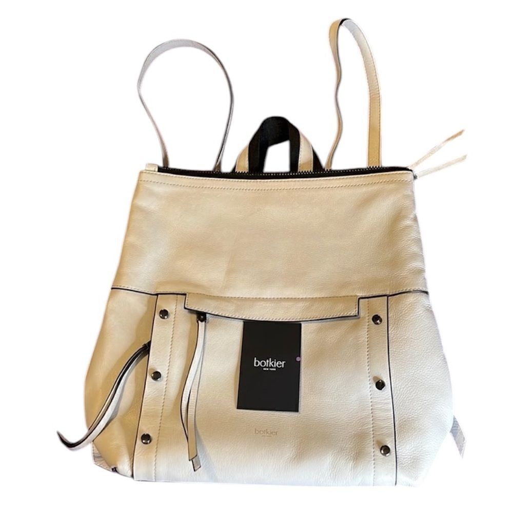 Botkier backpack white leather silver colored studs lots of zippered pockets EUC